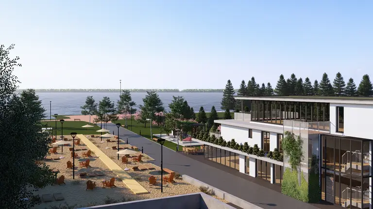 Visualisierung: Platz und Gebäude am Ufer des Dümmer Sees